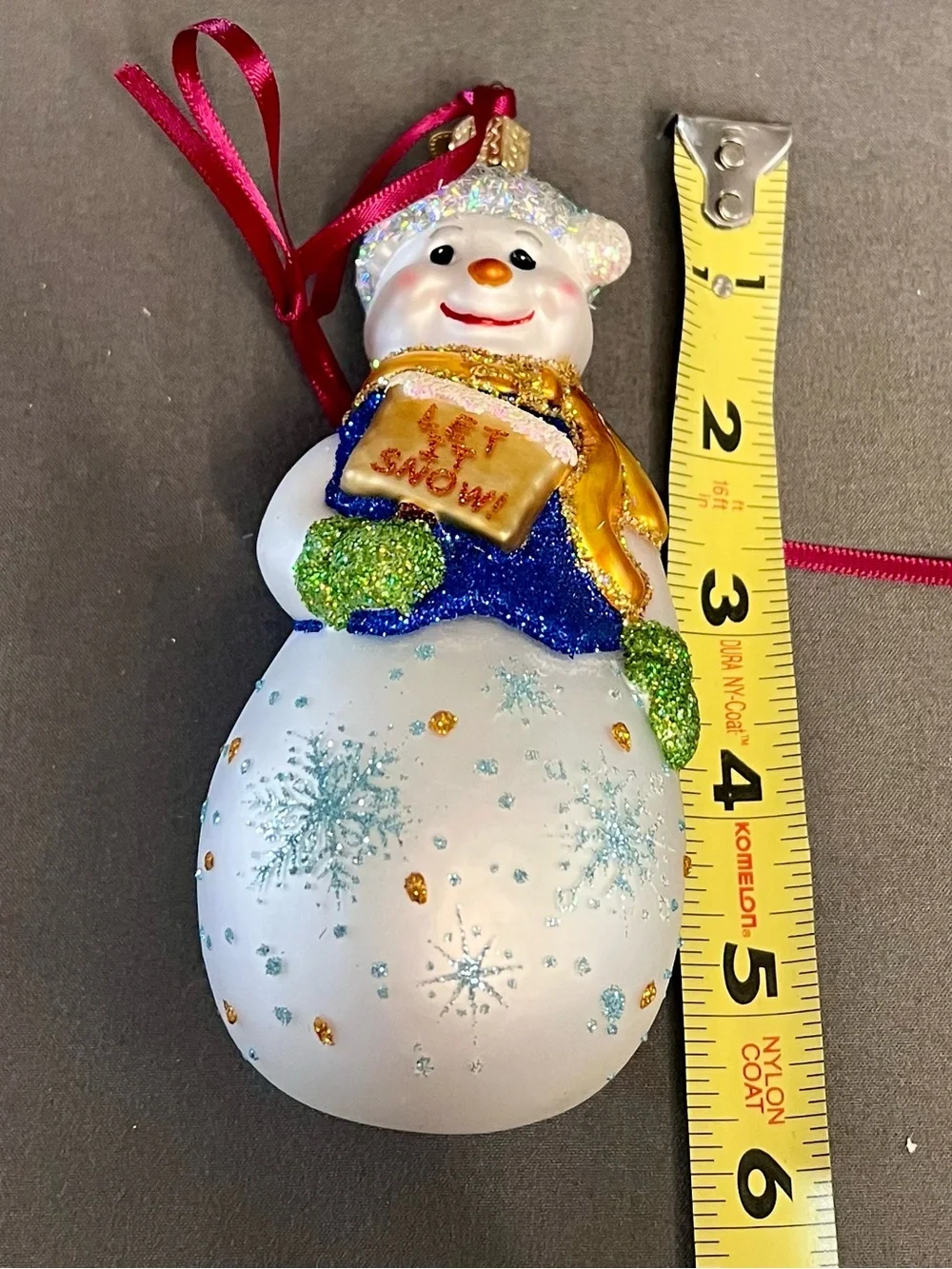 Old World Christmas Glass Glistening “Let It Snow” Snowman Ornament 5.5”